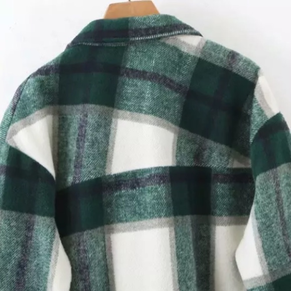 SOLD OUT Green Plaid Oversized Flannel Shacket Shirt Jacket - Picture 10 of 12
